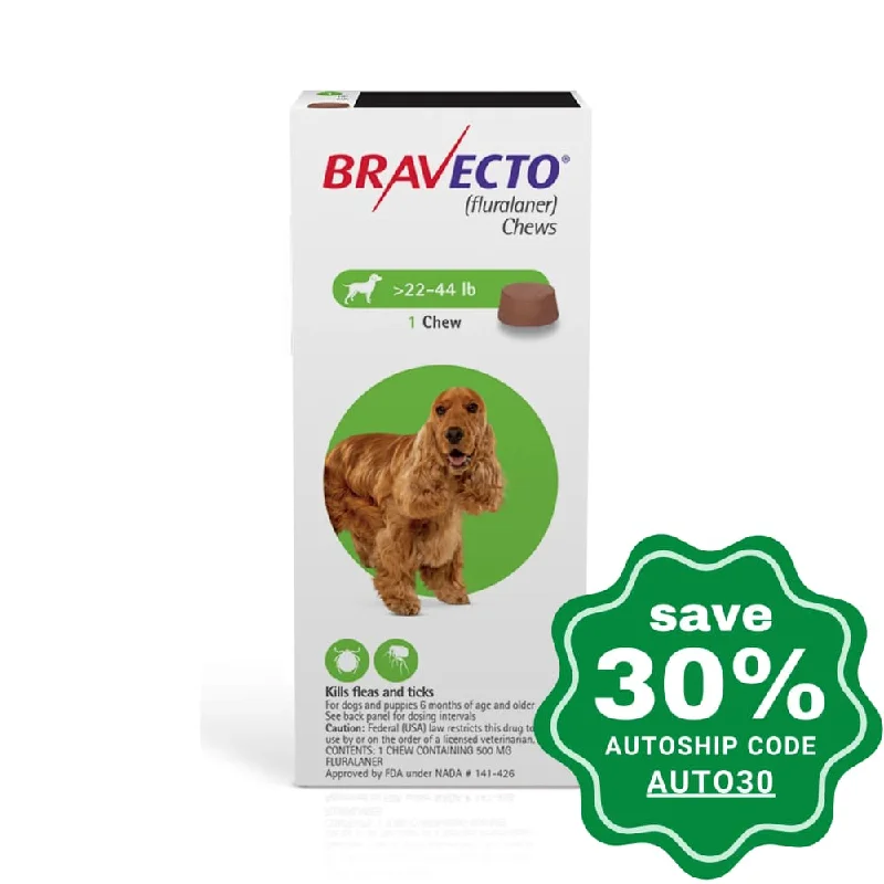 BRAVECTO (Fluralaner) - Flea and tick Protection Chewable for Dogs 10-20KG - Green - 1 Chew