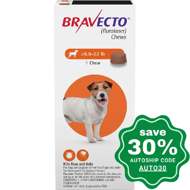 BRAVECTO (Fluralaner) - Flea and tick Protection Chewable for Dogs 4.5-10KG - Orange - 1 Chew