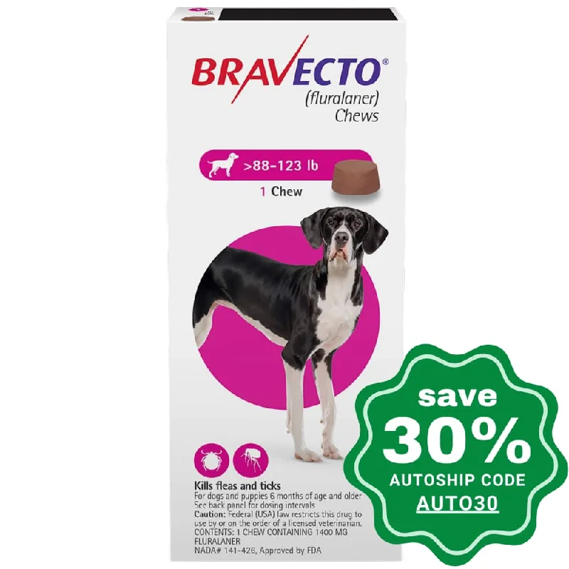 BRAVECTO (Fluralaner) - Flea and tick Protection Chewable for Dogs 40-56KG - Pink - 1 Chew